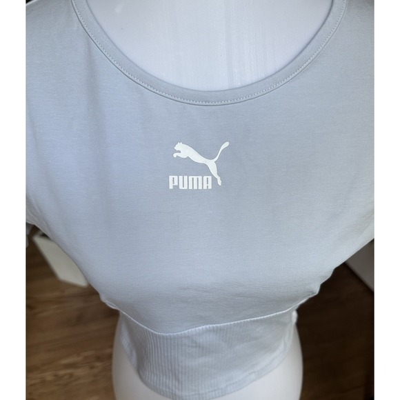 Puma Women's Classic Structured Crop Basic T-shirt Blue Size M - Picture 9 of 11